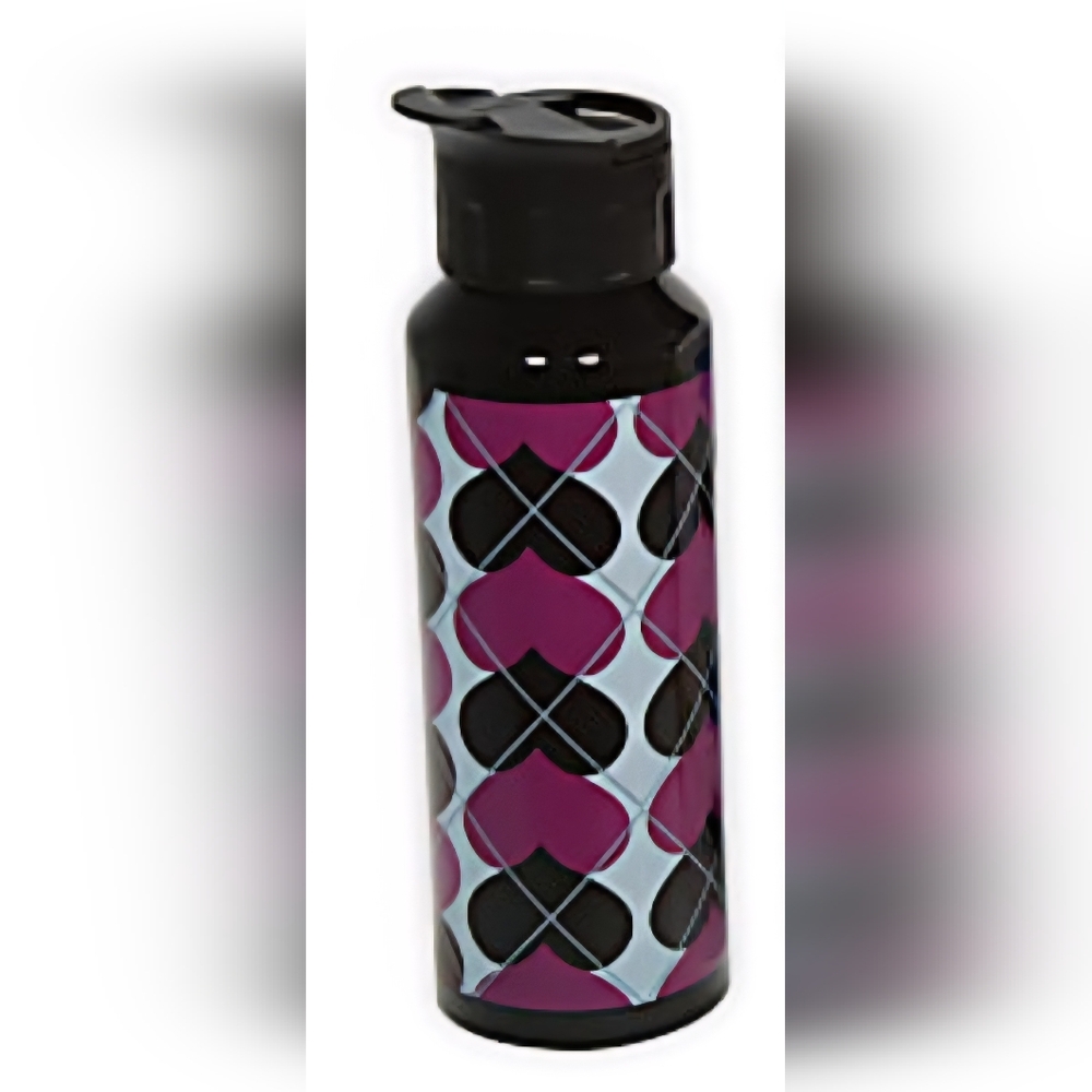 Yak Pak Purple 💜 & Black 🖤 Heart Pattern Water Bottle Kids